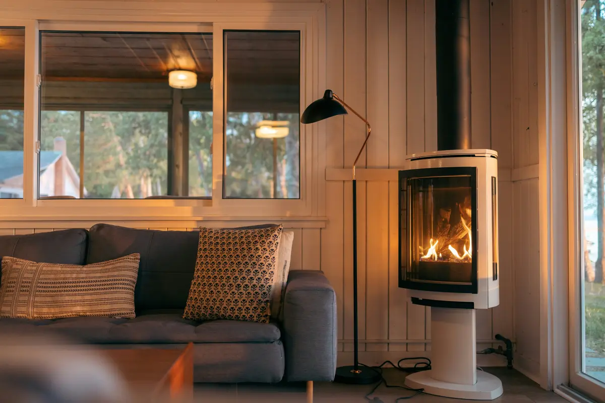 Gas fireplace in a cozy Calgary living room