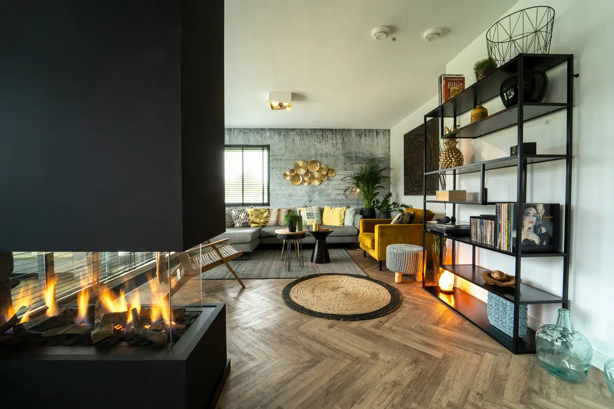 Modern gas fireplace installed in a Calgary living room