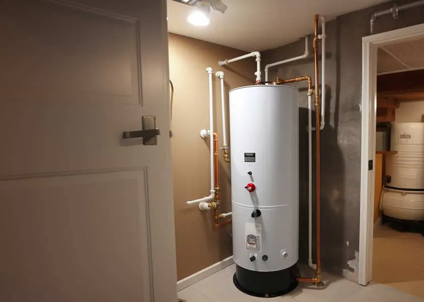 Residential gas water heater tank installed in a Calgary basement