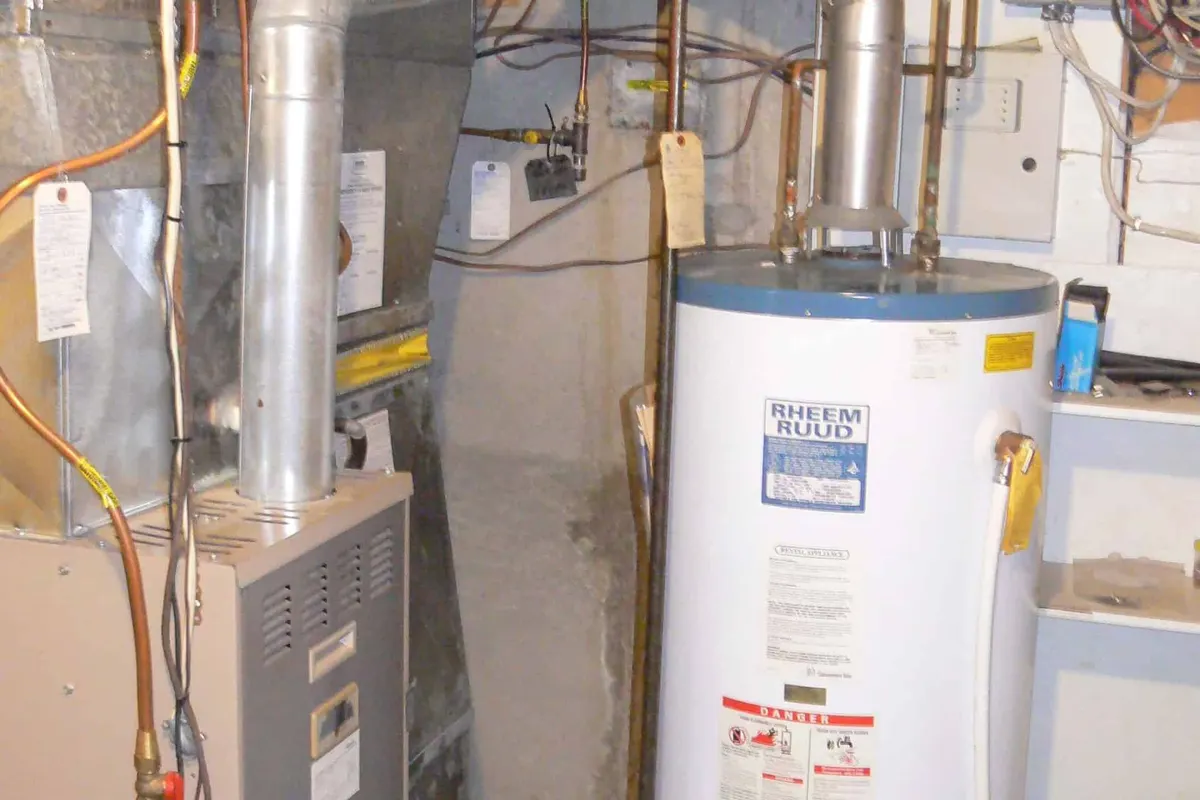 Residential water heater tank in a Calgary home